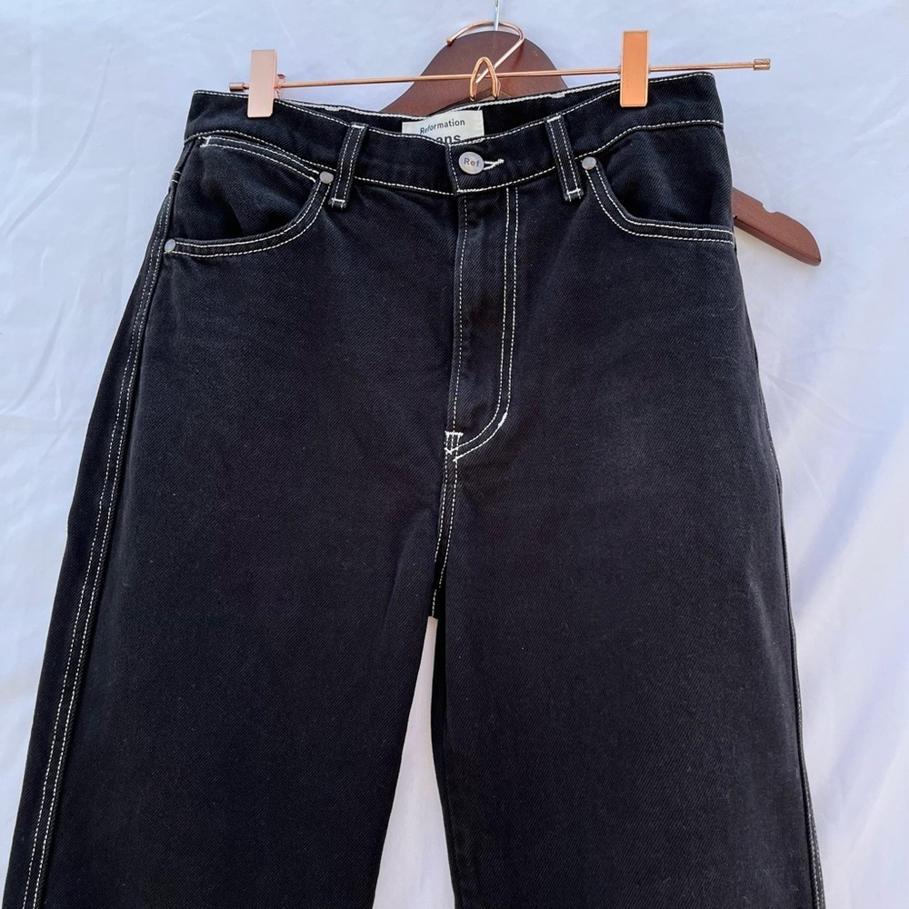 REFORMATION | COWBOY HIGH RISE STRAIGHT JEANS IN BLACK WASH SIZE 26 - Picture 5 of 8